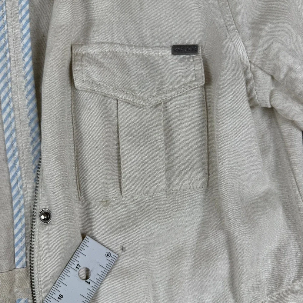 Max Jeans Utility Jacket‎ Lightweight Drawstring Waist Beige Linen Blend M